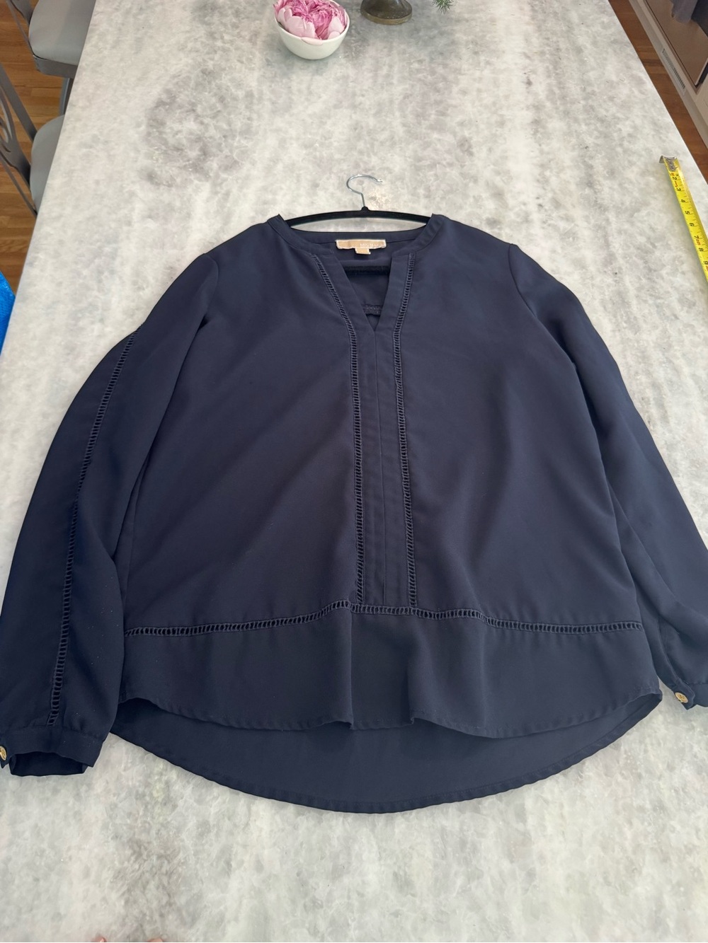 MICHAEL Michael Kors Navy V-Neck Top with Ladder Trim